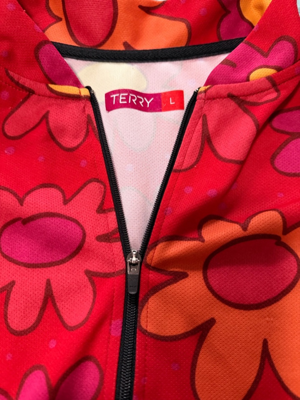 Terry Bright Red Floral Zip-Front Sleeveless Cycling Tank - L - Picture 5 of 9
